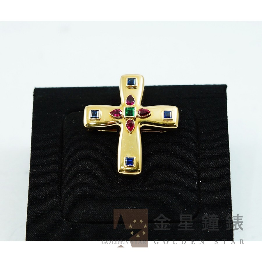 Cartier 卡地亞 寶石十字架 18K黃金胸章