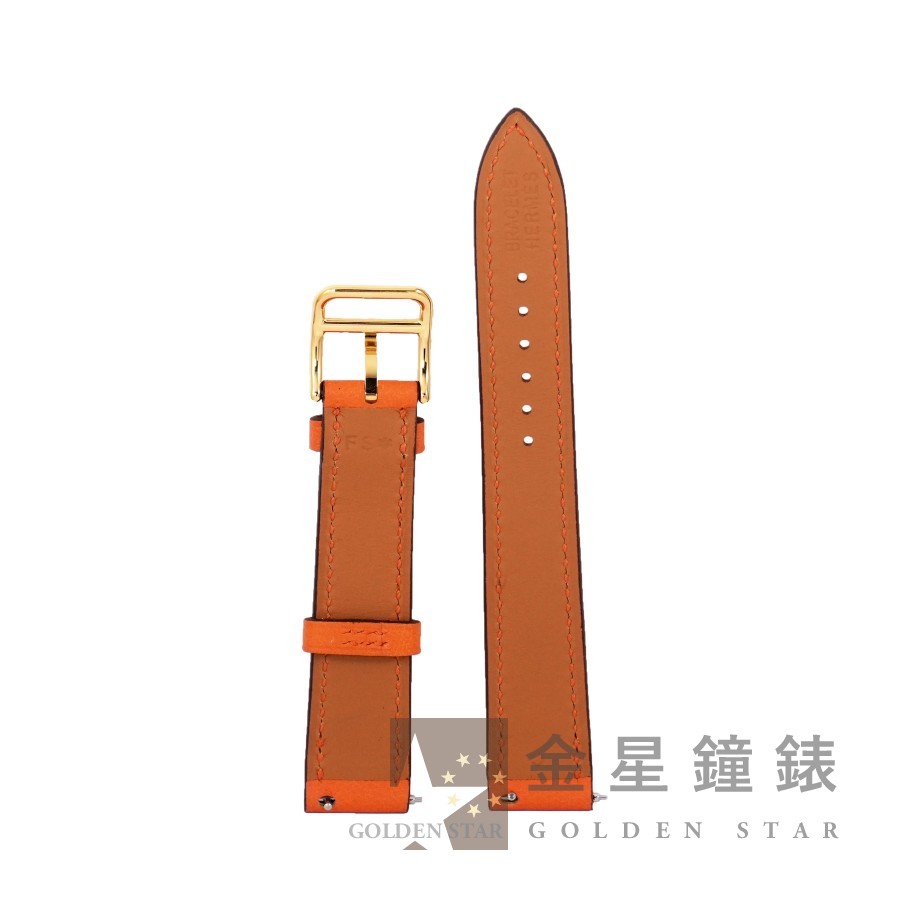 愛馬仕 原廠橘色Swift小牛皮錶帶 + 原廠包金材質錶扣